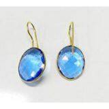 Swiss Blue Topaz Hydro Bezel Setting 17*20mm Oval Silver Gold Plated Earring thumbnail-2