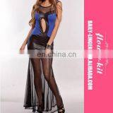 Wholesale Royal Blue Black Lame Cut Out Sexy Sheer Bottom Evening Maxi Dress thumbnail-1