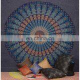 Blue Color 100% Cotton Peacock Mandala Queen Size Wall Hanging Indian Tapestry thumbnail-1