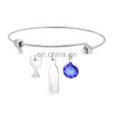 China Wholesale Popular Cup and Bottle Shaped Birthstone Charm Stainless Steel Adjustable Bangle