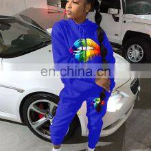 Wholesale Custom Ladies Suit Printed Hooded Long Sleeve Sweater Casual Suit Sports Long Hooded Printed Suit Casual Style thumbnail-4