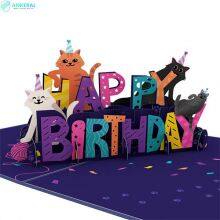Happy Birthday Cats Pop-up Cards China Factory Best Selling 3D Pop Up Cards for Children thumbnail-2