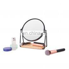 Bamboo Makeup Mirror Desktop Standing Cosmetic Double Side Mirror thumbnail-4