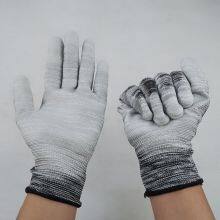 Striped Wave Black and White Polyester 13 Gauge Knitted pu Palm Coated Anti-static Safety Work Gloves thumbnail-3