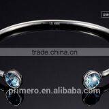 High Quality 925 Sterling Silver Round Crystal Cuff Bangle Bracelet thumbnail-5