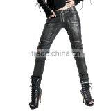K-145 Wholesale Woman Shinny Slim Punk Leather Pants With Awl Nail On Knee