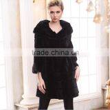 Rex14016 100% Real Women Rex Rabbit Fur Coat Black