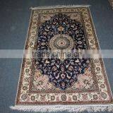 Prayer Rug Dark Blue Handmade Silk Carpets Pure Silk Rug thumbnail-1