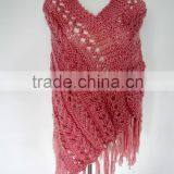 2016 New Coming Women Fashion Knitted Fringed Shawl Pink Lady Cape