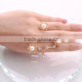 >>>2016 Women Fashion Korean Style Pearl Open Flower Rings Gold Plated Rhinestone Diamond Engagement Ring for Lady YIWU T&J/ thumbnail-5