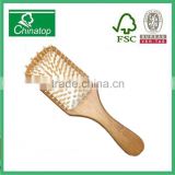 Rectangle natural bamboo massage comb with white rubber air cushion and slender handle, hair brush, hotel style, craft, WMC031