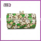 elegant hard box shape small flower rhinestone evening clutch ladies dating handbags (8834A-LGW)