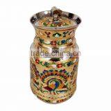 ROYAL PEACOCK Designed MEENAKARI Decorated Stainless Steel JUG/POT With Matching TRAY & 6-GLASSES - G.M. thumbnail-3