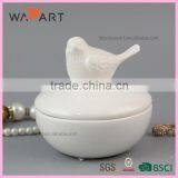 Unique White Round Shaped Ceramic Custom Jewelry Box With Bird thumbnail-1