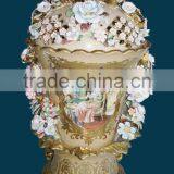 Birds and Flowers Decorated Ceramic Jar, Hand Painted Luxury Designed Jar thumbnail-3