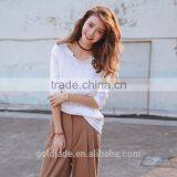 Wholesale Plain Cotton Curved White Long Sleeve t Shirt Women thumbnail-2