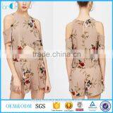 Two Piece Set Women Clothing Floral Print Cold Shoulder Crop Split Top With Shorts thumbnail-1