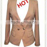 Deep V-neck Double Breasted Slim Flap Pocket Cheap Varsity Jacket With Solid Color thumbnail-1