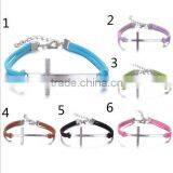 Long Cross Connector Charm Suede Leather Bracelet Diy Cheap Handmade Cross Leather Knotted Bracelets for Her Gifts thumbnail-1