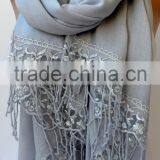 Silver Gray French Lace Light Gray Pashmina Shawls Soft Lightweight Scarf Bridesmaid Pashmina Women Wedding Trend Feminine Gifts thumbnail-3