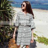 Summer Dress for Women New National Style Printing Dresses With Ropes Short Sleeve V-neck Elegant Beach Dresses thumbnail-1