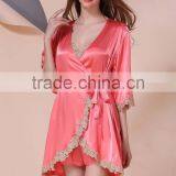 Ms Summer Sexy Female Emulation Silk Pajamas, Silk Nightgown Embroidered Condole Shorts Long-sleeved Gown Three Suits thumbnail-6