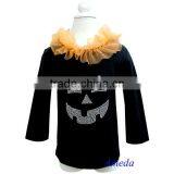 Halloween Pumpkin Face Rhinestone Orange Chiffon Ruffles Black Long Sleeves Top 1-7Y thumbnail-1