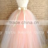7 Layers kids cream with pink puffy skirt women full length tutu skirt maxi length lady wedding dresses long tulle skirt