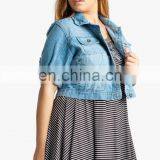 China OEM Plus Size Clothes Crop Length Denim Jacket Woman thumbnail-4