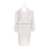 Dropshipping Clothing Sexy Long Sleeve Off Shoulder Lace Midi Bodycon Bandge Party Dress for Women thumbnail-4