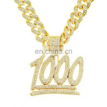 High Quality Hip Hop Digital Pendant Cuban Link Chain Necklace Jewelry 18K Gold Plated Diamond 1000 Point Necklace