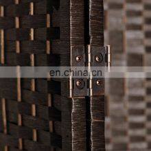 Black Movable Rattan Decorative Wood Panel Folding Screen Room Divider thumbnail-4