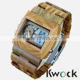 Men's Greenwood 100% Natural Solid Wood Wristwatch Green Light LED Display &Top Luxury Japan Quartz Dual Movement Timepieces