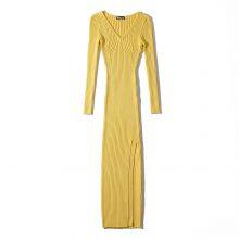 2025 Neues Mode-Elegantes Damenkleidungs-Wholesale V-Hals Geometrisches Muster Schlitzlangkleid thumbnail-2