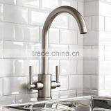 Commercial Double Handles Brushed Kitchen Mixer Taps, Swivel Spout Sink Kitchen Taps thumbnail-2