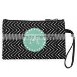 Black and White Striped Pattern Hot Pink Monogrammed Cosmetic Bag thumbnail-2