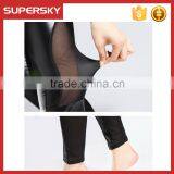 B432 Hot Sale Punk Style Net Yarn Meshed Imitation Leather Splicing Pants Black Sexy Stretch Leggings thumbnail-3