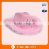 Wholesale Christmas Santa Pink With Feather Crown Party Cowboy Hat