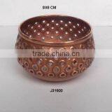 Bowl shaped Aluminium votive with hand cut patterns in copper finish available in other finish also