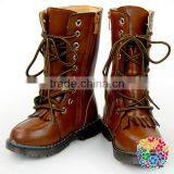 Wholesale Toddler Girls Round Toe Brown Leather Fashion Combat Boots thumbnail-3