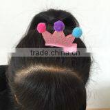 China New Design Cute no Slip Princess Crown Polyester Hair Clips Fabric Hairpin With Sequin Pompon for Bulk Boutique thumbnail-4