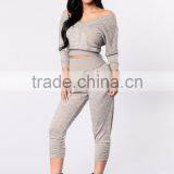 Cotton Sweat Suit Fabric Long Sleeve Crop Top Sweatshirt & Custom Jogger Sweatpants 2 Piece thumbnail-2