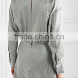 Latest Metallic Gray-green Long Sleeve Wrap Effect Silk-Jacquard Mini Dress Design Pictures Names Of Ladies Dresses HSD5932 thumbnail-3