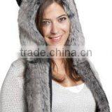 Wholesale Europe and USA Winter Female Faux Rabbit Fur Animal Hat Togther With Scarf thumbnail-5