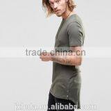 Men Soft High Quality Longline Curved Hem Crew Neck Plain Tight Slim Fit Muscle T-shirt OEM thumbnail-4