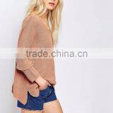 Plus Size Design Of Hand Knitting Causal Loose Sweater In Slouchy Fit With V Front V Back And Tie Detail thumbnail-4