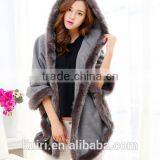 New Winter Warm Elegant Faux Mink Collar Fur Hooded Cape Plaid Sleeveless Women Coat thumbnail-2