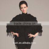 2016 Fashion Poncho Real Natural Knitted Rabbit Fur Wrap With Tassels Small Cape Stole Shawls Scarf Free Ship Wholesale Retail thumbnail-2