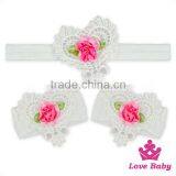 FDK263 Lovebaby New Design Baby 3pcs Product Knitted Sweat-heart Flower Lace Elastics Cord Girls Headbands With Ankle Wear thumbnail-1