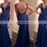 Wholesale Instyles Women 2015 Lace V-neck Prom Dress Blue Backless Evening Dresse thumbnail-1